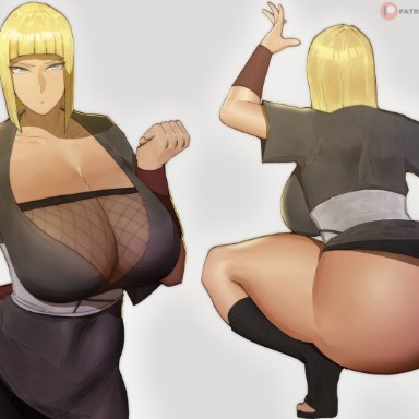 naruto, naruto (series), naruto shippuden, samui, doublehero, 1girls, ass, blonde hair, blue eyes, breasts, dat ass, female, front and back, huge ass, huge breasts