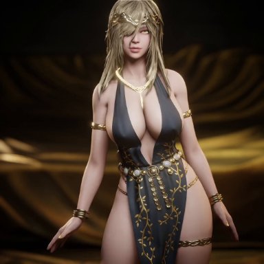 elden ring, fromsoftware, queen marika the eternal, ryanreos, 1girls, big breasts, blonde female, blonde hair, bracelet, braid, breasts, dance, dancing, female, female focus