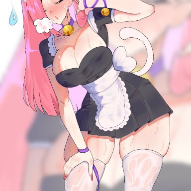 brawl stars, supercell, colette (brawl stars), pinku pawlette, wors art, 1girls, big breasts, breasts, female, maid, maid outfit, pink hair, sweat, 2024, tagme