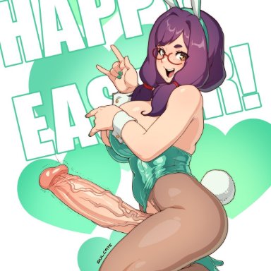 easter, original, eggplant (sulcate), sulcate, 1futa, animal ears, big breasts, breasts, brown pantyhose, clothed, clothing, erection, fake animal ears, fake tail, from side