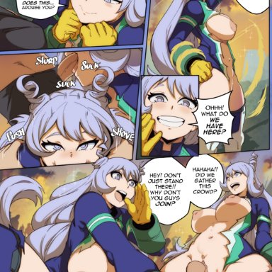 my hero academia, nejire hado, nejire hado (hero outfit), pinkseito, 1boy, 1girls, ass, blowjob, blue eyes, blue hair, breasts, female, huge breasts, huge cock, light skin