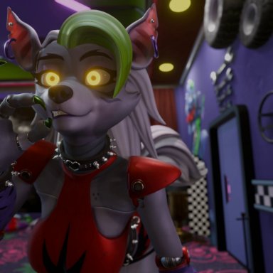 five nights at freddy's, scottgames, steel wool studios, glamrock chica (fnaf), glamrock chica (mayosplash), roxanne wolf (fnaf), roxanne wolf (mayosplash), houssem, animal genitalia, animal penis, animatronic, anthro, anthro on anthro, avian, breasts