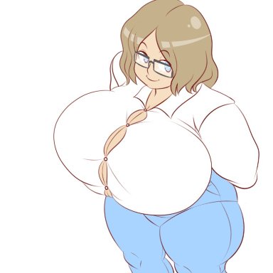 theycallhimcake, 1girls, big breasts, breast expansion, breasts, female, glasses, huge breasts, top heavy, animated