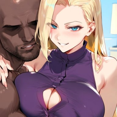 naruto, naruto (series), ino yamanaka, nakatori, 1boy, 1girls, bare arms, bare shoulders, big breasts, blonde hair, blue eyes, blush, dark skin, dark-skinned male, female