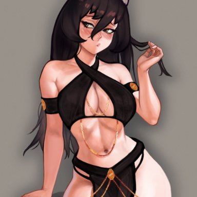 rwby, blake belladonna, akeowi, 1girls, black hair, blush, cat ears, faunus, harem outfit, solo, solo female, yomorio lingerie, tagme