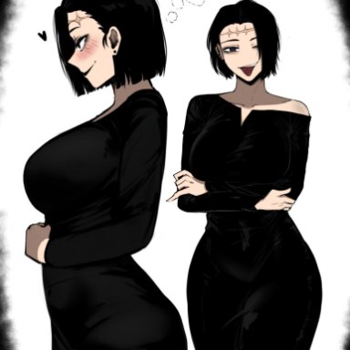 jujutsu kaisen, itadori jin, itadori kaori, kenjaku, gonzalo costa, masoq095, 1girls, big breasts, black hair, blush, blushing, bob cut, curvy, curvy body, curvy female