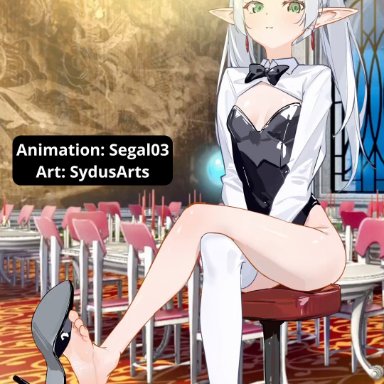 frieren beyond journey's end, sousou no frieren, frieren, segal03, sydusarts, barefoot, feet, foot fetish, legs, soles, stockings, twintails, animated, live2d, tagme