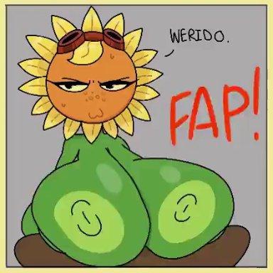 plants vs zombies, plants vs zombies: heroes, solar flare (pvz), sunflower (pvz), musi cassie, theslashfive, 1boy, 1girls, areola, areolae, big areola, big areolae, big ass, big breasts, big nipples