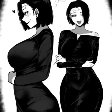 jujutsu kaisen, itadori jin, itadori kaori, kenjaku, masoq095, black hair, bob cut, curvy, curvy body, curvy female, curvy figure, curvy hips, dress, naughty face, naughty smile