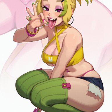 original, original character, saya (rizdraws), rizdraws, 1girls, belly button, belly button piercing, blonde hair, booty shorts, bracelets, breasts, female, gyaru, heart-shaped pupils, holding condom