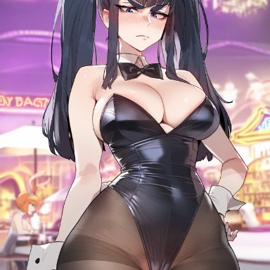 kill la kill, kiryuuin satsuki, floox, 1girls, black hair, blue eyes, breasts, female, large breasts, light skin, light-skinned female, long hair, naughty face, thick thighs, wide hips