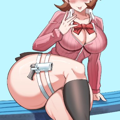 atlus, persona, persona 3, yukari takeba, ytrall, 1girls, ass, breasts, brown eyes, brown hair, female, huge breasts, large ass, light skin, light-skinned female