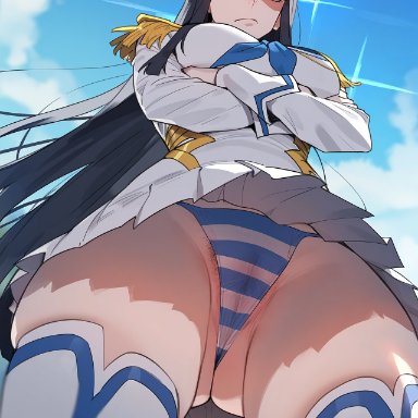 kill la kill, junketsu, kiryuuin satsuki, floox, 1girls, asian, asian female, black hair, blue eyes, breasts, female, large breasts, light skin, light-skinned female, long hair