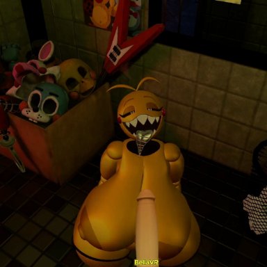 five nights at freddy's, five nights at freddy's 2, five nights at freddy's 3, vrchat, toy chica, toy chica (cyanu), toy chica (fnaf), bellavr, big breasts, big penis, blowjob, blowjob face, breasts, horror, horror (theme)