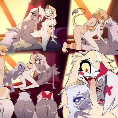 hazbin hotel, emily (hazbin hotel), oc, original character, vaggie (hazbin hotel), deadinside97, dinside97, 1boy, 1male, 3females, 3girls, 4some, anal, anal fingering, anal insertion