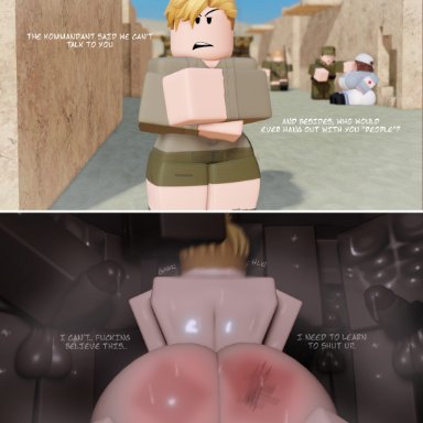 roblox, erich kraus, karl hartmann, paula sommer, robloxian, panzerjungen, abs, angry, ass, back view, big ass, big ass (male), big balls, big cock, big penis