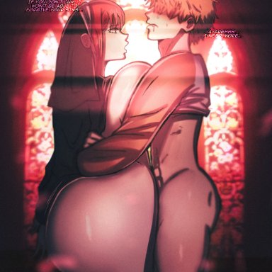 chainsaw man, denji (chainsaw man), makima (chainsaw man), theodyss, 1boy, 1girls, blonde hair, bottom heavy, bottomless, clothed, clothing, fat ass, huge ass, light skin, light-skinned female