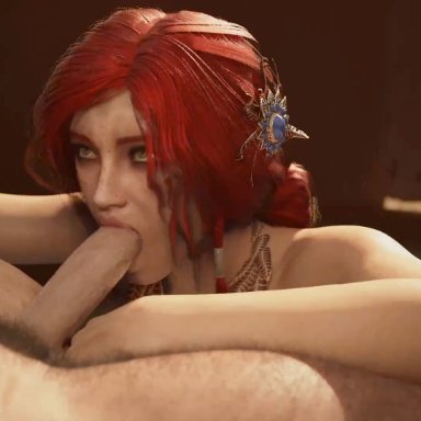 cd projekt red, the witcher (series), the witcher 3: wild hunt, triss merigold, evilaudio, fatcat17, jellyfishjubilee, ass, ass shake, blowjob, fellatio, female, freckles, light-skinned female, light-skinned male