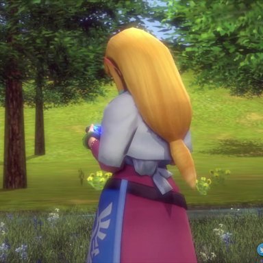 nintendo, skyward sword, the legend of zelda, link, link (hyrule warriors), princess zelda, zelda (skyward sword), woozysfm, zerodiamonds, 1girls, ambiguous gender, ambiguous pov, ass, blonde female, blonde hair