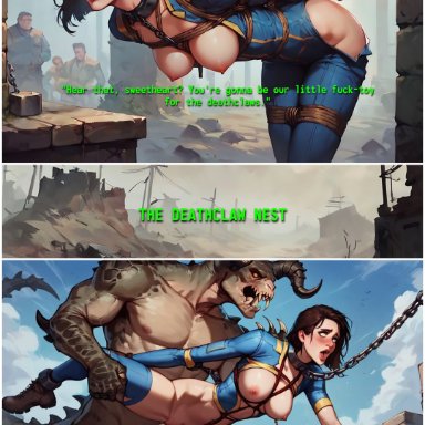 fallout, fallout (series), fallout 3, fallout 4, fallout new vegas, deathclaw, lone wanderer, vault dweller, vault girl, vault meat, sterlingproductions, 1girls, 1monster, ambiguous penetration, big dom small sub