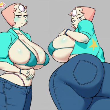 crystal thots, steven universe, gem (species), pearl (steven universe), coldarsenal, 1girls, ass, big ass, big breasts, big butt, blush, blushing, choker, fat ass, female