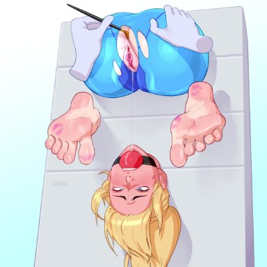 metroid, nintendo, samus aran, zero suit samus, staerk, 1girls, 1other, anal insertion, anus, ass, ass grab, ball gag, barefoot, big feet, blonde hair