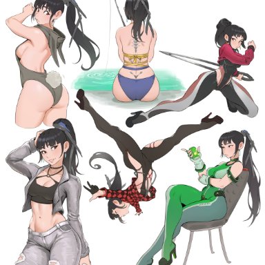 stellar blade, eve (stellar blade), cheshirrr, animal hood, asian female, ass, backflip, big ass, bikini, black hair, bodysuit, breasts, breedable, chair, cleavage