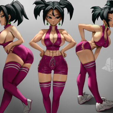 dragon ball, dragon ball super, kefla, elitenappa, 1girls, abs, alternate hairstyle, ass, big ass, big breasts, black hair, breasts, bubble butt, busty, cameltoe