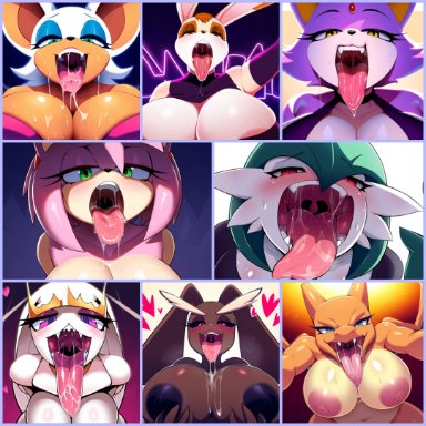 pokemon, sonic (series), amy rose, blaze the cat, charizard, gardevoir, lopunny, mobian (species), pheromosa, pokemon (species), rouge the bat, vanilla the rabbit, mullon, 8girls, bat