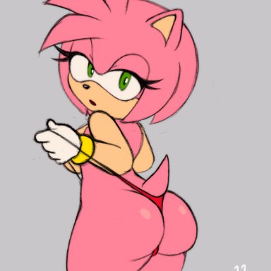 sega, sonic (series), sonic the hedgehog (series), amy rose, saiyaman22, 1girls, ass, bedroom eyes, bracelets, breasts, female, furry, gloves, thong, thong pull