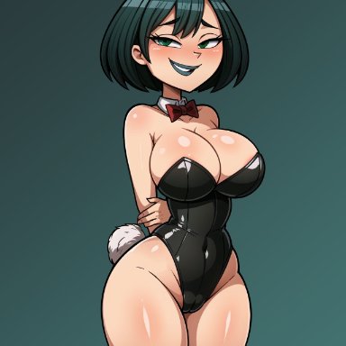 total drama (series), total drama island, gwen (tdi), cats62, big breasts, bunny ears, bunny tail, bunnysuit, goth, goth girl, smirk, stockings, thighs, ai generated