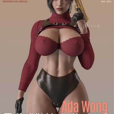 resident evil, resident evil 2, resident evil 2 remake, resident evil 4, resident evil 4 remake, ada wong, ada wong (adriana), cga3d, erotichris, 1girls, abs, big breasts, black hair, bracelet, breasts