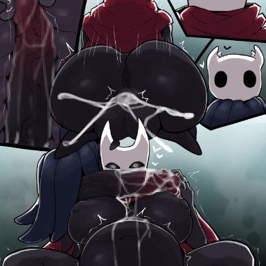 hollow knight, hornet (hollow knight), protagonist (hollow knight), vessel (species), horu, cum, cum inside, cumflated belly, cumflation, heart, huge cock, incest (lore), censored