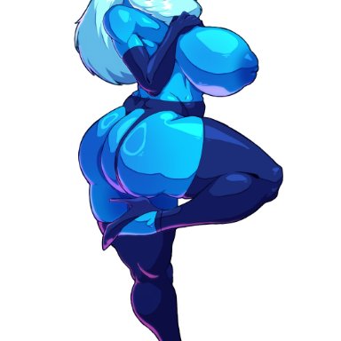 steven universe, blue diamond (steven universe), averag3artist18, 1girls, areolae, armwear, ass, big ass, big breasts, black gloves, black thighhighs, blue body, blue eyes, blue lips, blue skin