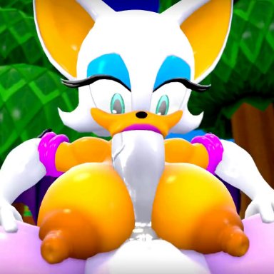 sega, sonic (series), sonic the hedgehog (series), blaze the cat, rouge the bat, wector, 1futa, 1girl, bat wings, big breasts, blowjob, furry, futanari, moaning in pleasure, outside