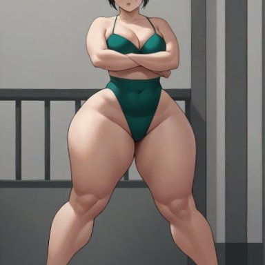 avatar the last airbender, nickelodeon, nicktoons, toph bei fong, bbw, big ass, big thighs, gyaru, leotard, posing, shortstack, solo, ai generated