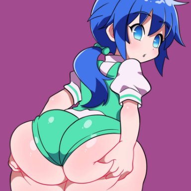 lloyd de saloum, bubblegatz, 1boy, 1femboy, 1male, ass, big ass, big butt, blue eyes, blue hair, bottom heavy, bottom heavy femboy, bottom heavy male, bubble ass, bubble butt