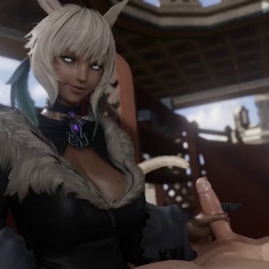 final fantasy, final fantasy xiv, square enix, miqo'te, y'shtola, audiodude, lazyprocrastinator, 1boy, 1girls, animal humanoid, athletic female, cat ears, cat tail, catgirl, center opening