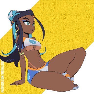 nintendo, patreon, pokemon, pokemon ss, gym leader, nessa (pokemon), moikaloop, 1girls, alternate breast size, armpits, belly, big ass, blue eyes, blue hair, bouncing breasts