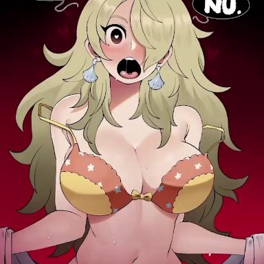 original, oc, original character, stella (murgoten), jellyfishjubilee, kinjero, murgoten, saberwolf8, 1boy, 1girls, areolae, big breasts, blonde hair, blush, bra