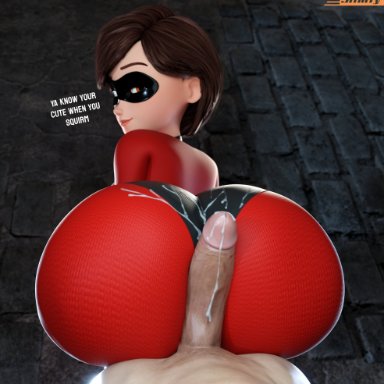 disney, pixar, the incredibles, elastigirl, helen parr, smitty34, 1girls, ass, assjob, between buttocks, big ass, big thighs, breasts, brown eyes, brown hair