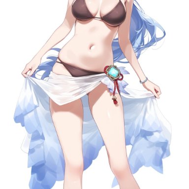 genshin impact, hoyoverse, mihoyo, ganyu (genshin impact), crowna77, 1girls, alternate costume, belly button, bikini, black bikini, black bikini bottom, black bikini top, blue eyes, blue hair, bra