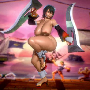 samurai shodown, snk, iroha, thenamelessone, wunderwise, 1girls, ass, black hair, bouncing breasts, breasts, close-up, dutch angle, frills, functionally nude, huge ass