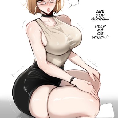 jujutsu kaisen, kugisaki nobara, almualim, 1girls, aged up, ass, breasts, brown eyes, brown hair, dat ass, female, glasses, heels, huge ass, huge breasts