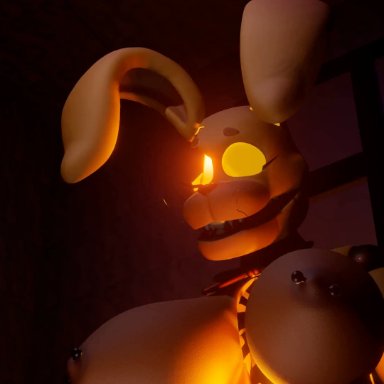 five nights at freddy's, five nights at freddy's 4, jack-o'-bonnie, marionette (fnaf), puppet (fnaf), security puppet (fnaf), somerandomfuckerlol, 2girls, anthro, blowjob, bunny ears, bunny girl, deepthroat, facefuck, female