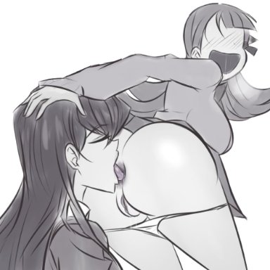 komi-san wa komyushou desu, komi shouko, yamai ren, glazinbuns, 2girls, anilingus, ass, bad end, blush, closed eyes, female only, female rimming female, hand on another's head, lesbian, light femdom