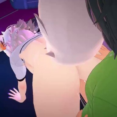 filian, filian (vtuber), vedal987, thatvincent, 1boy, 1boy1girl, 1girls, bent over, black hair, cum, cum in pussy, cum inside, female, male, purple eyes