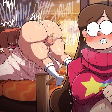 gravity falls, dipper pines, mabel pines, wendy corduroy, blackwhiplash, 1boy, 1girls, ass focus, begging, big ass, big breasts, big penis, black bra, black panties, blush