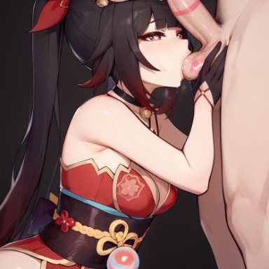 honkai: star rail, sparkle (honkai: star rail), jenneth blackray, 1boy, ai-created, animal mask, bangs, bare hips, bare shoulders, bell, black choker, black gloves, black hair, blunt bangs, breasts