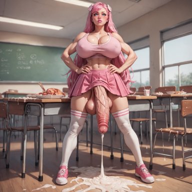 shennru, 1futa, abs, athletic futanari, big breasts, classroom, enormous cock, fit futanari, futa only, futanari, gigantic cock, goddess, huge balls, huge cock, long cock